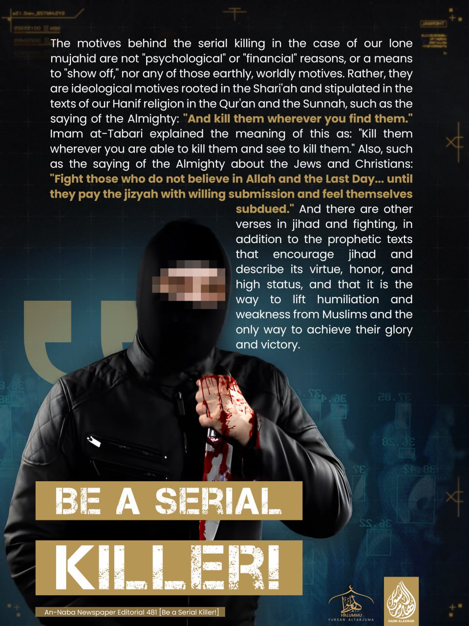 (Poster) Unofficial Islamic State (IS) Halummu Media: 'Be a Serial Killer' – 21 March 2025  