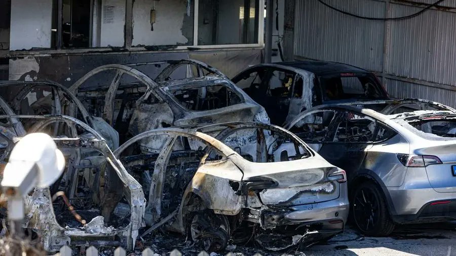 Suspected Anarchists Destroy 17 Tesla Cars in an Arson Attack on a Tesla Store, Rome, Italy - 31 March 2025