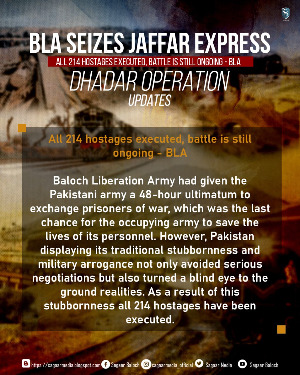 TRAC Incident Report: Balochistan Liberation Army (BLA) Biggest Attack: Execution of 214 Hostages of the Jaffar Express Train in the Sibi Area, Balochistan, Pakistan - 14 March 2025