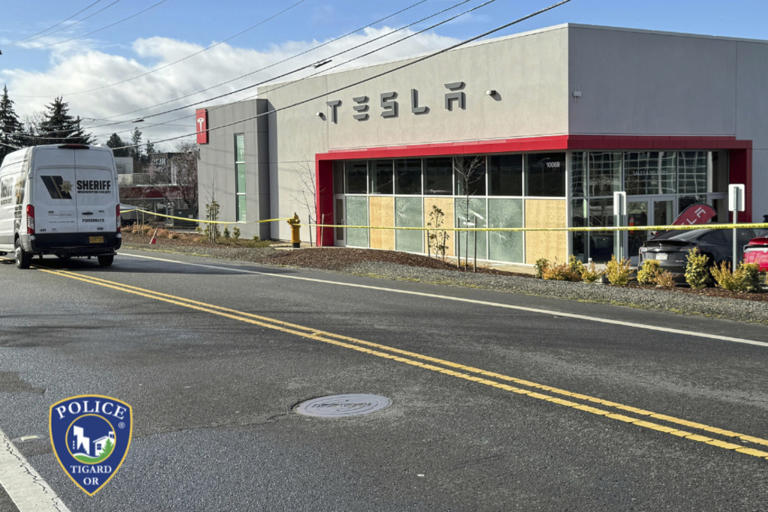 Gunshots Fired at Tesla Dealership Amid Nationwide Protests Against Musk’s Role in Trump Administration, Tigard, Oregon, United States - 13 March 2025