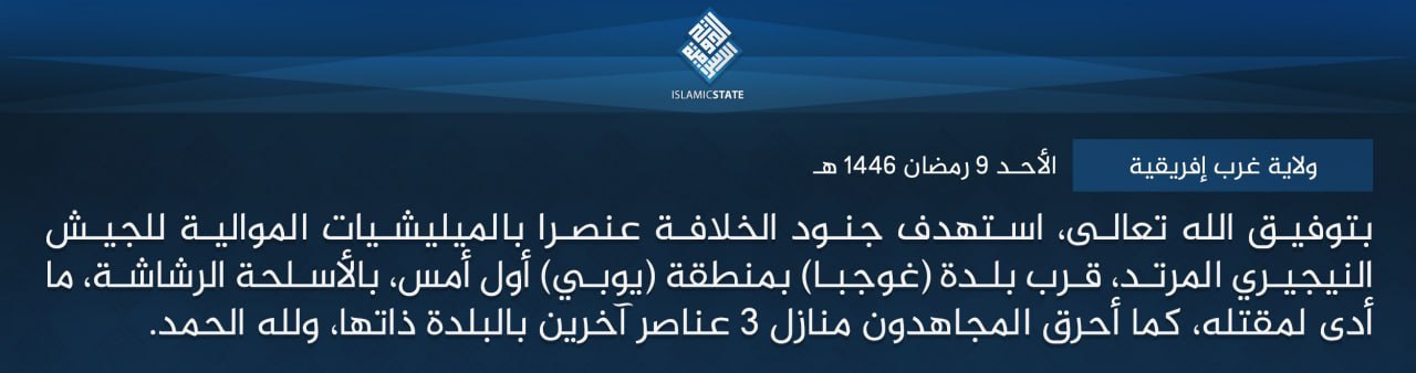 TRAC Incident Report: Islamic State West Africa (ISWA/Wilayat Gharb Afriqiyah) Militants Led an Armed Assault on Nigerian Militia Forces in Gujba, Yobe State, Nigeria - 7 March 2025