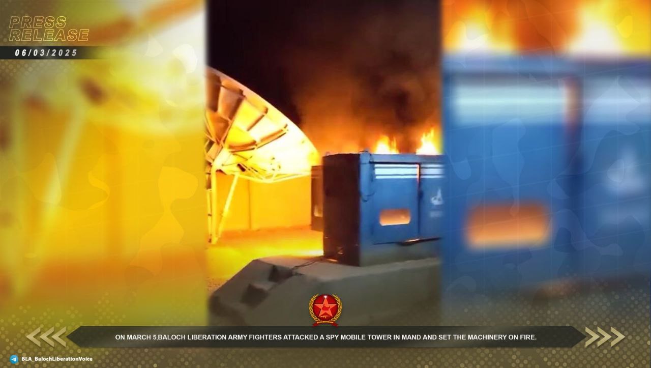 (Claim) Balochistan Liberation Army (BLA) Militants Claim Grenade Attack on Police Station & Arson of a Mobile Phone Tower, in Dera Murad Jamali & Mand, Balochistan, Pakistan – 5 March 2025