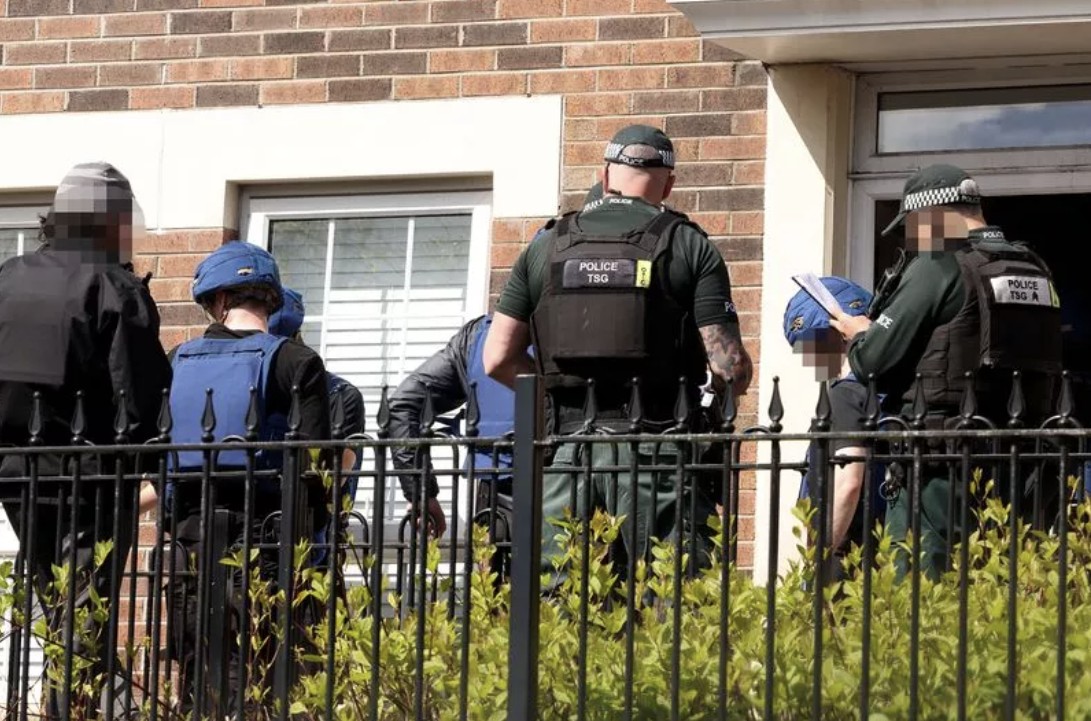 Police Arrest a Woman in Connection with the 02 April Dromore (County Down) Discovery of Two Pipe Bombs Near a Day Care Center, North Belfast, County Antrim, Northern Ireland, United Kingdom - 17 April 2025
