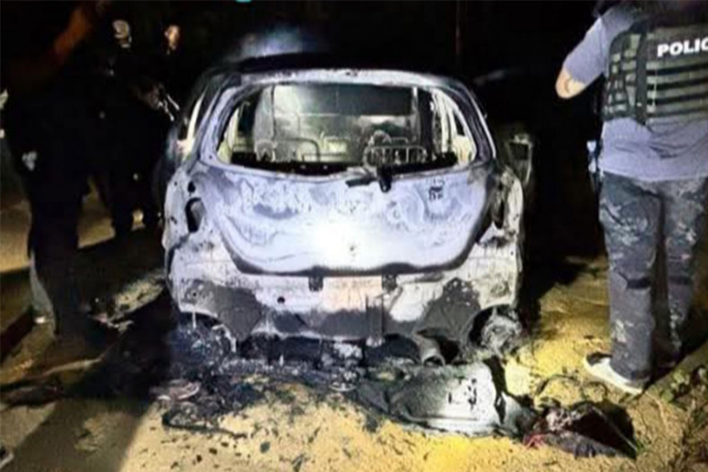 Police Officer Shot Dead and His Car Set on Fire, Torteng, Sungai Padi District, Narathiwat Province, Thailand - 09 April 2025